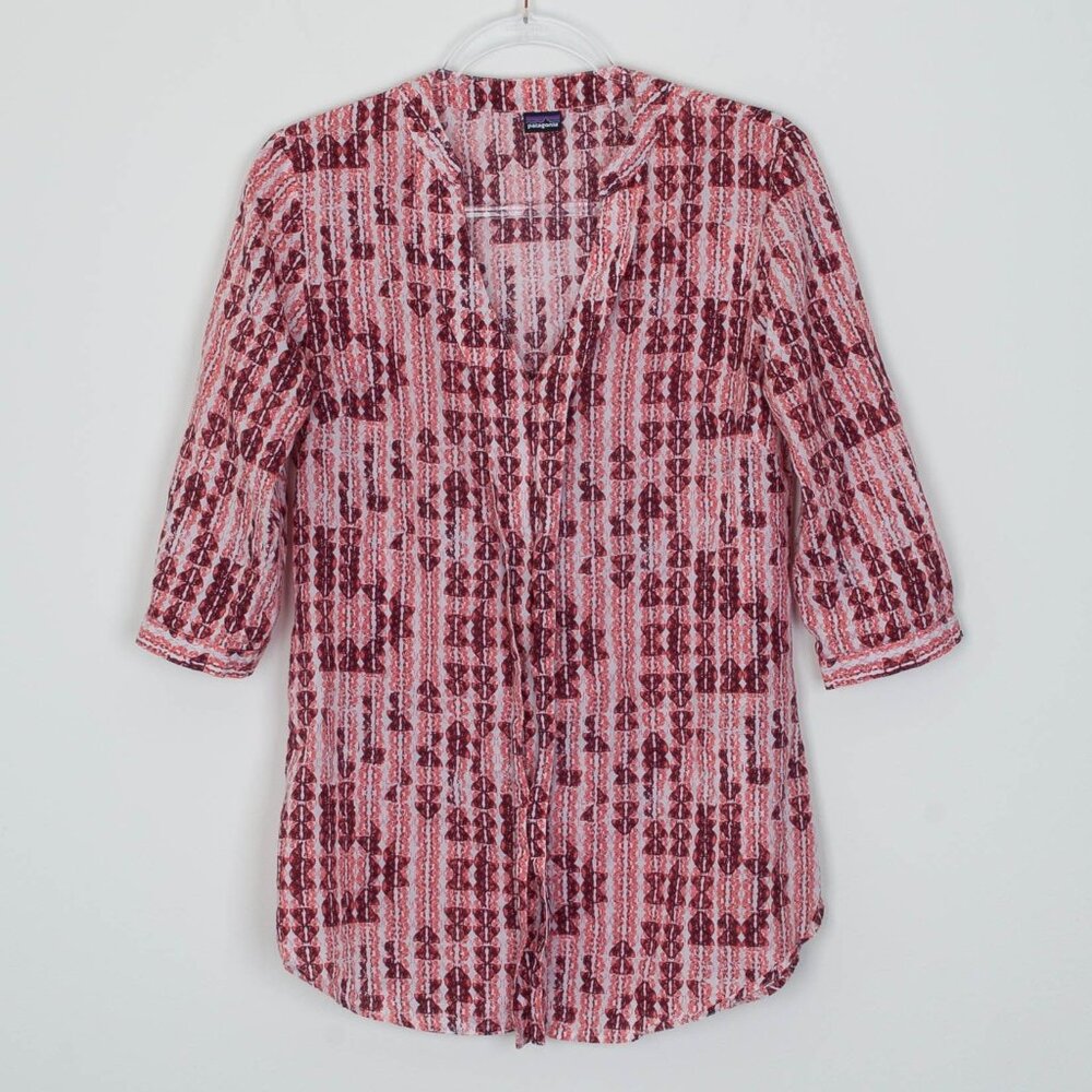 Patagonia Womens Sedum Organic Cotton Pullover Tunic Top Size 8 3/4‎ Sleeve Boho